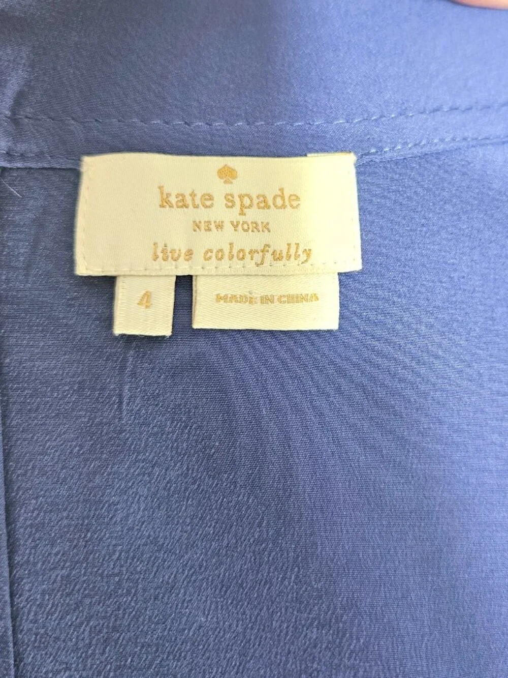 Kate Spade Gemma Tunic Top Size 4 Blue Sleeveless Keyhole Blouse Classic Chic